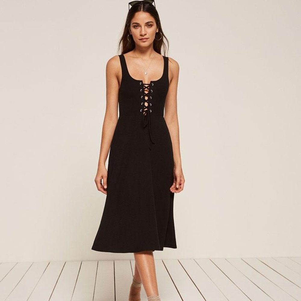 Reformation Black Tangelo Lace Up Stretch Dress M